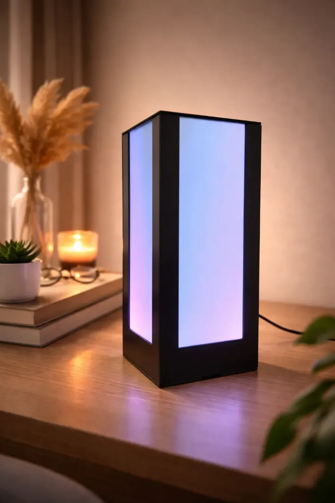 RGB Table Lamp with RF Remote | MDF Ambient Night Light with White Diffuser | 380 Lighting Modes | 12V Adapter Included | Bedside & Desk Lamp