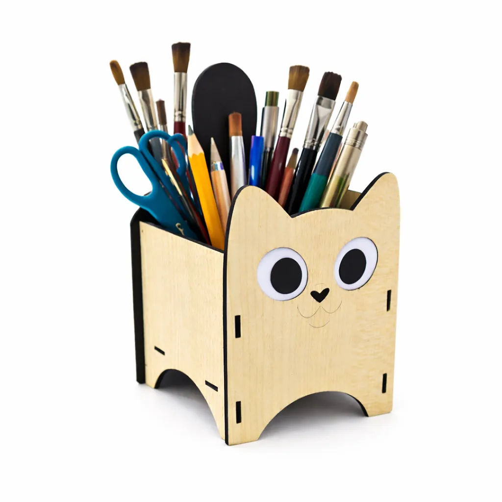 Cat Pen Stand | Multipurpose Wooden Desk Organizer for Pen And Pencil Holder Stand, Office Desk And Study Table (light tan)