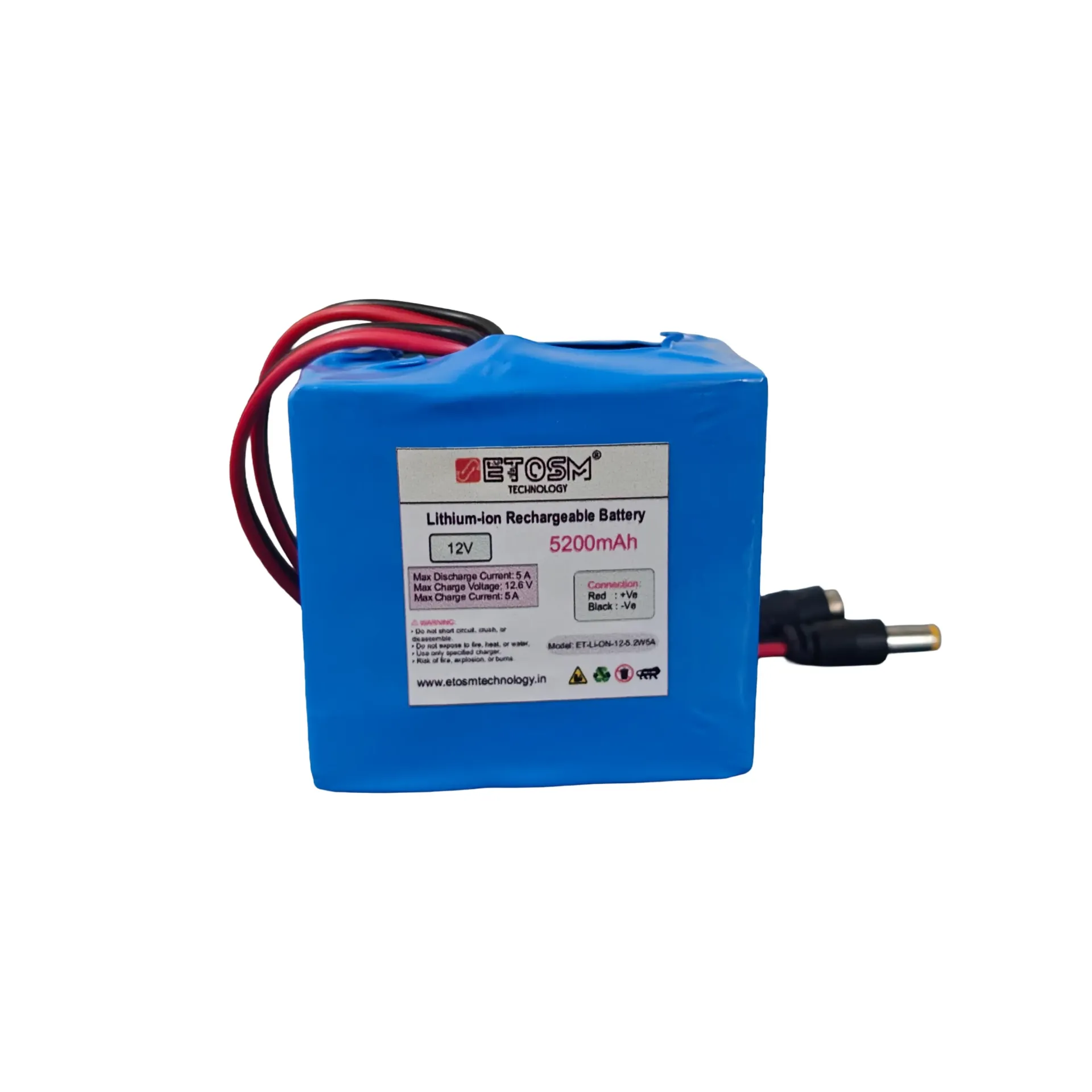 [ETOSM-12V-5.2Ah-Li-ion] 12v 5200mAh Li-ion Rechargeable Battery