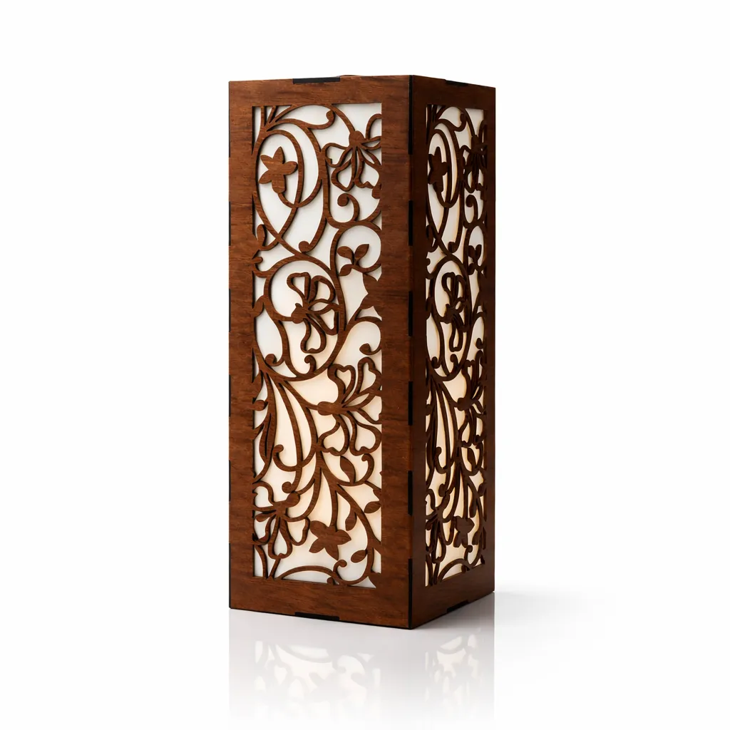 [ETOSM-NTL-N4] Wooden Decorative Table Lamp – Warm Ambient Night Light (Floral Cut Pattern)