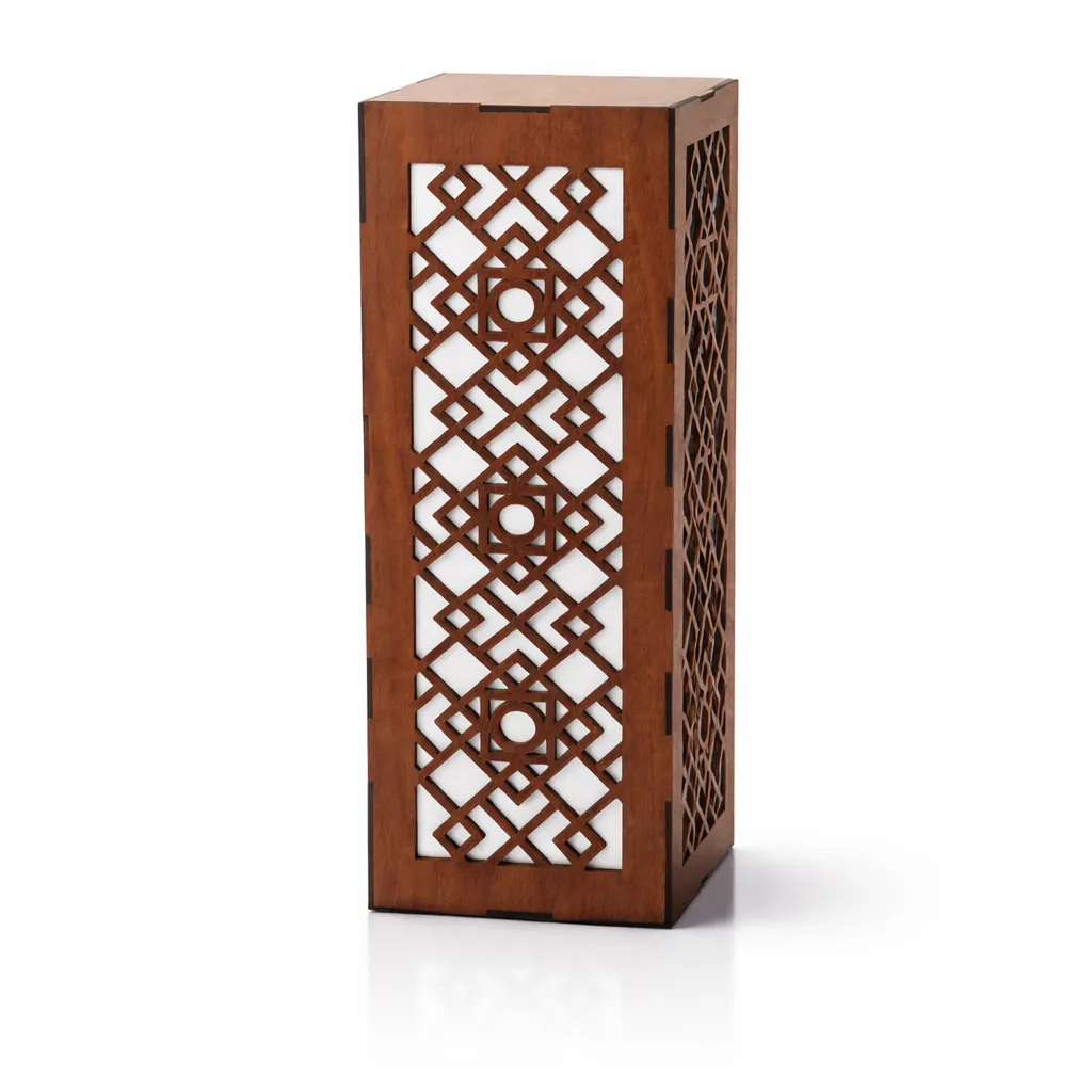 [ETOSM-NTL-N3] Geometric Lattice Wooden LED Table Lamp | Warm White Ambient Night Light for Bedroom & Living Room