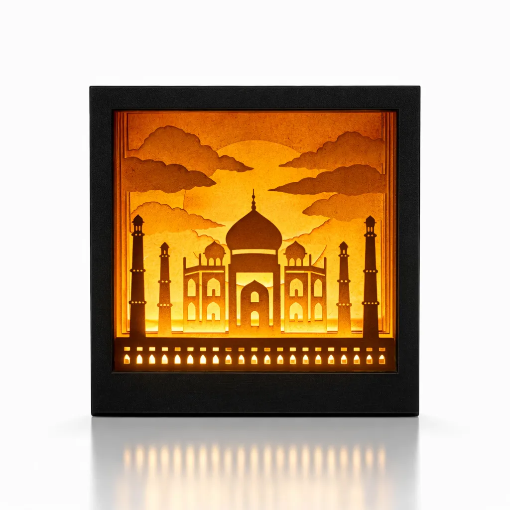 Taj Mahal 5-Layer Shadow Lamp (Warm White LED) | Wooden 3D Table Lamp for Bedroom & Home Decor