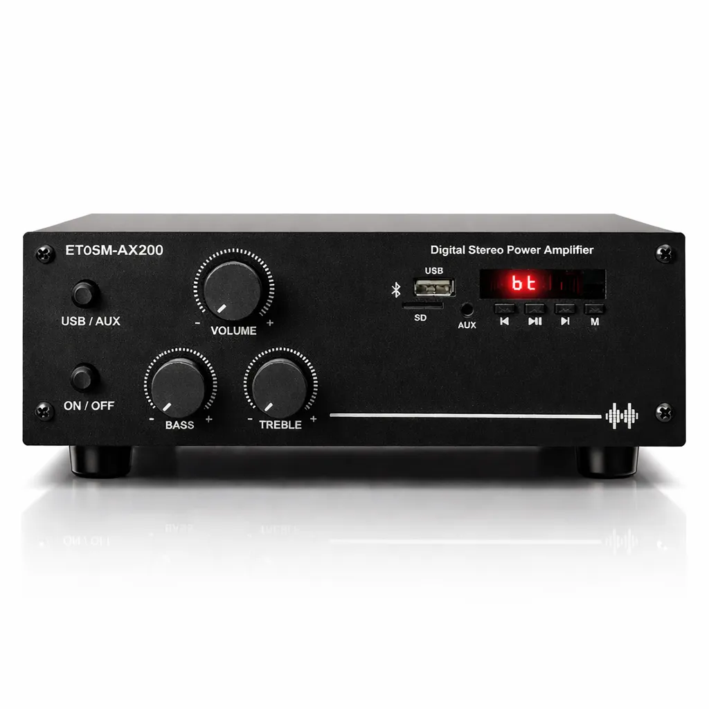 ETOSM-AX200 Digital Stereo Power Amplifier 40W + 40W with Bluetooth 5.0, USB, SD Card, FM, 3.5mm AUX, RCA Input & IR Remote | 2 Channel Home Audio Amplifier for 4 Ohm to 8 Ohm Speakers/Woofers